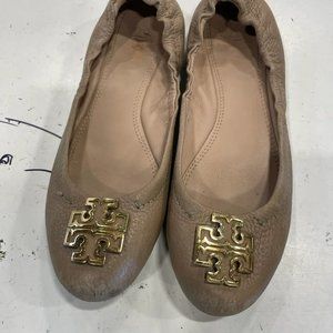 Tory Burch Women's Beige Leather Slip On Ballet Flats Shoes Size 7m